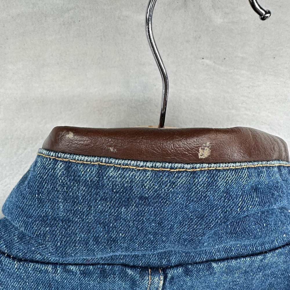 Vintage Faded Glory Denim Chore‎ Coat Men's Large Thermal Lined Leather Collar - Picture 15 of 16
